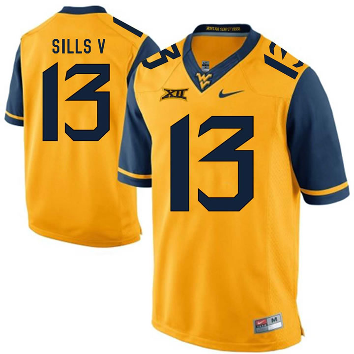 West Virginia Mountaineers #13 David Sills V Gold College Football Jersey